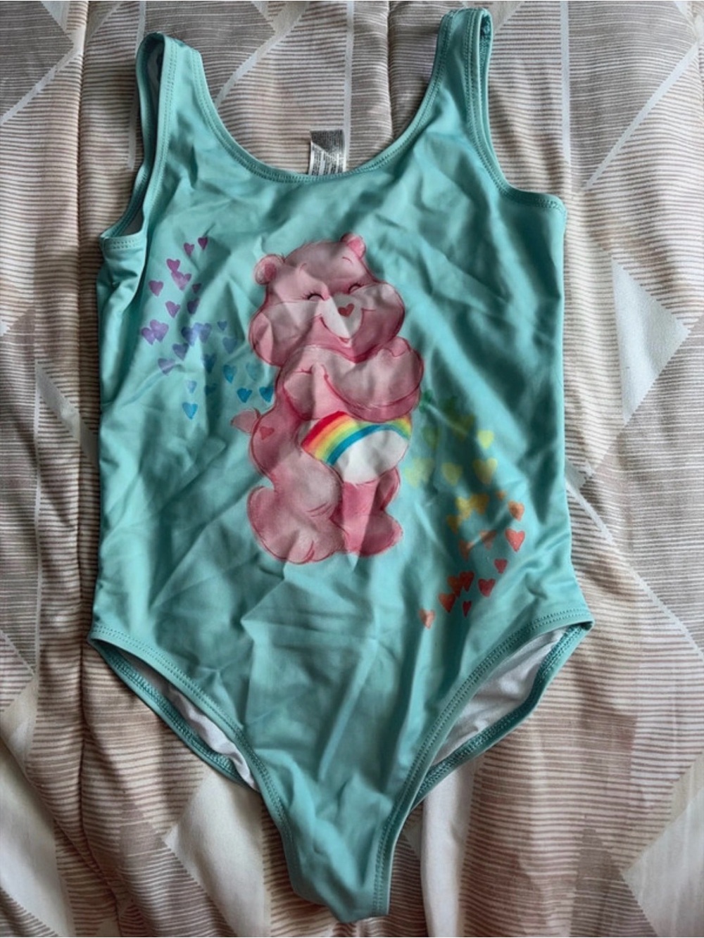 Care Bears Teal One-Piece Swimsuit with Pink Bear and Rainbow Heart